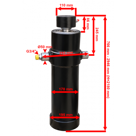 SIŁOWNIK HYDRAULICZNY WYWROTU PRZYCZEPY 17T 2180 mm 218 cm 4-STOPNIOWY.